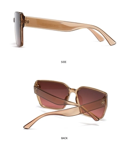 Detail view of tortoiseshell oversized sunglasses showing side and back angles