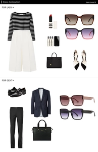 Flat lay of modern polygonal sunglasses styled with fashionable outfits and accessories