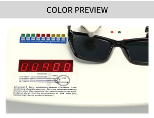 Détail du test de protection UV400 des lunettes sur un appareil de mesure