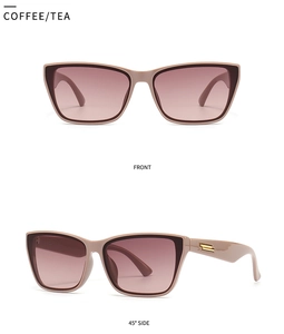 Détails de lunettes de soleil œil-de-chat kaki avec verres dégradés couleur café