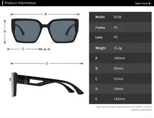 Tableau détaillé des tailles pour lunettes de soleil carrées à monture large femme