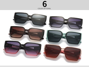 Grille détaillée de lunettes de soleil carrées oversize en six couleurs sur fond blanc