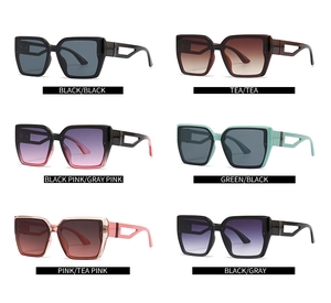 Détails de six lunettes de soleil carrées stylées avec des branches épaisses évidées