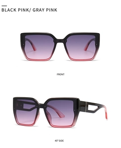 Vue détaillée des lunettes de soleil carrées avec monture dégradée et détails en métal