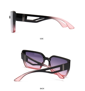 Détail de lunettes de soleil carrées avec verres dégradés et branches géométriques