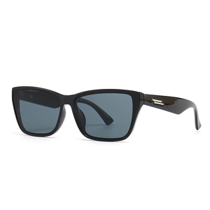 Lunettes de soleil cat-eye noires modernes avec verres gris et détails en métal argenté