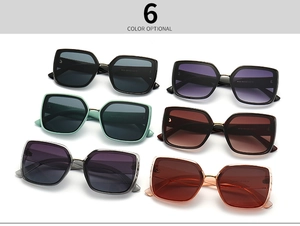 Detailed grid view of six square oversized sunglasses in multiple gradient lens colors