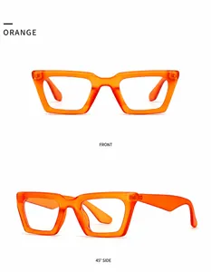 Vistas frontal y lateral de 45 grados de las gafas de sol cuadradas naranja brillante