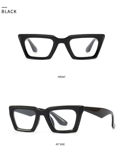 Vista frontal y lateral de 45 grados de las gafas de sol rectangulares negras gruesas