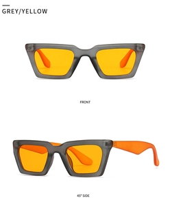 Vistas frontal y lateral de 45 grados de las gafas de sol cat-eye con lentes amarillas