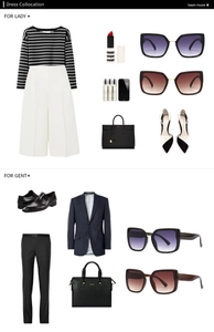 Flat lay of square oversized sunglasses styled with chic men's and women's fashion outfits