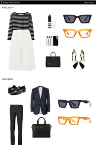 Plano detalle de gafas de sol cat eye con conjuntos de moda para hombre y mujer
