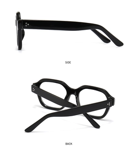 Détails des lunettes de soleil polygonales avec rivets latéraux et charnières pliantes
