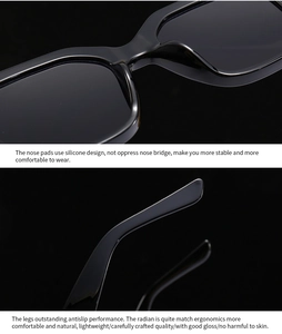Détails des plaquettes de nez en silicone et des branches de lunettes de soleil