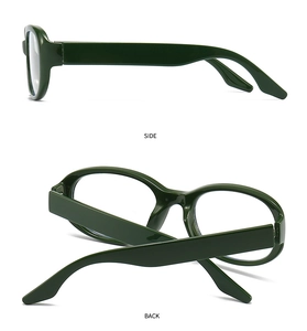 Side and back view of dark green chunky frame sunglasses with wide temples