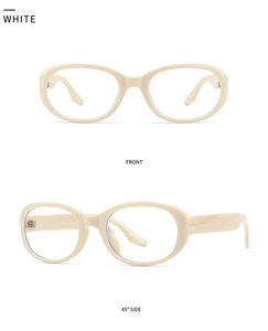 Front and side view of retro cream white thick oval frame sunglasses with clear lenses