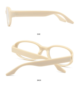 Detailed side and back view of retro thick frame cream white sunglasses in plastic