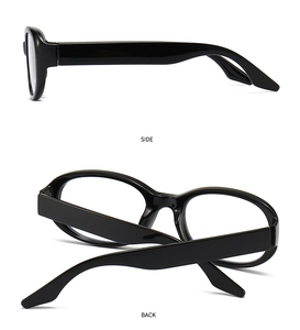 Side and back view of modern black thick frame sunglasses in a sleek minimalist style