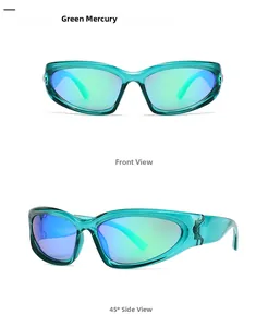 Vue de face et de côté de lunettes rétro avec monture verte et verres effet mercure