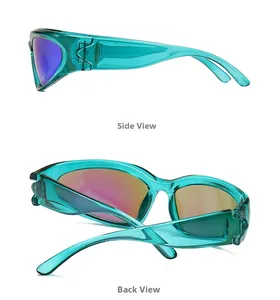 Vues latérale et arrière de lunettes de soleil sport turquoise avec verres polarisés