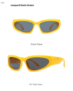 Vues de face et de profil à 45 degrés des lunettes de soleil ovales rétro jaunes