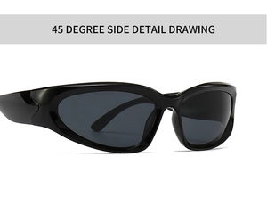 Vue latérale détaillée à 45 degrés des lunettes de soleil de sport noires à monture brillante