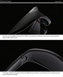 Détails de lunettes de soleil carrées rétro avec verres UV400 et charnières renforcées