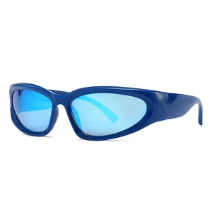 Lunettes de soleil de sport modernes avec monture bleue et verres miroirs bleus