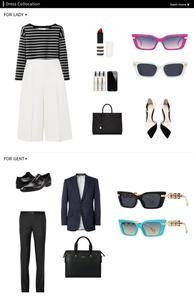 Fashion collocation showing cat eye sunglasses with chic office wear and accessories