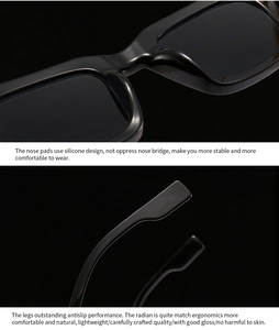 Détails de lunettes de soleil carrées avec plaquettes en silicone et branches antidérapantes