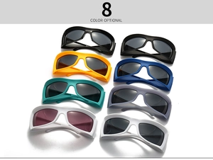 Macro display of eight available color options for oversized cycling sports sunglasses