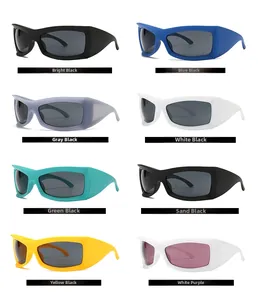 Detailed collection of wide-frame cycling sunglasses in eight diverse color combinations