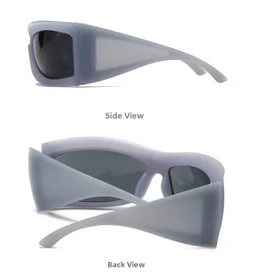 Side and back view of lavender purple matte cycling sunglasses with dark grey lenses