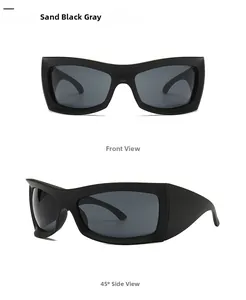 Front and 45-degree side views of sand black oversized rectangle sports sunglasses