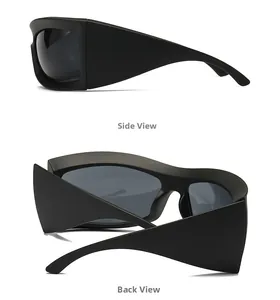 Detail view showing side and back angles of matte black oversized sports sunglasses