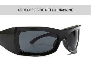 45-degree side view showing the thick black frame and wide temples of the sporty sunglasses