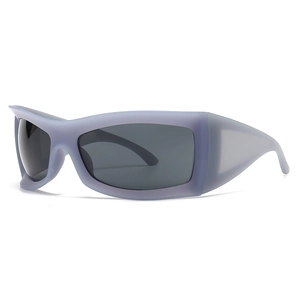 Matte lavender sports sunglasses with oversized dark lenses in a wraparound design