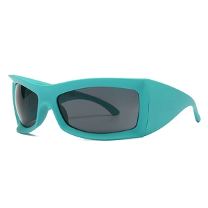 Oversized wrap-around sports sunglasses with matte mint green frame and grey lenses