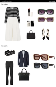 Flat lay of modern square sunglasses paired with stylish outfits for men and women