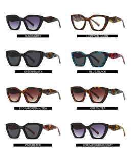Multiple stylish retro square sunglasses in various colors with metal triangle temple detail