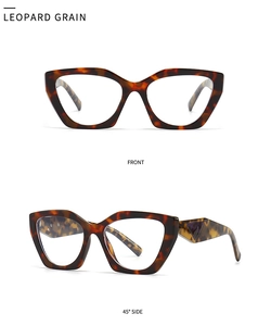 Detailed front and 45-degree side views of vintage leopard print oversized square sunglasses