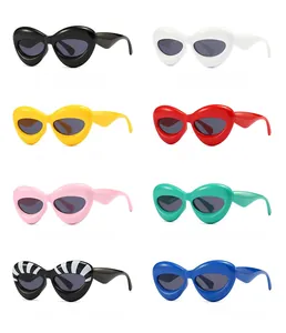 Grid layout showing futuristic thick frame sunglasses in eight vibrant assorted colors