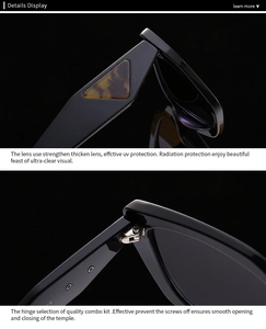 Detail of vintage square sunglasses featuring reinforced UV lenses and triangle patterned temples