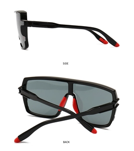 Detailed side and back view of sports oversized sunglasses with red anti-slip rubber pads