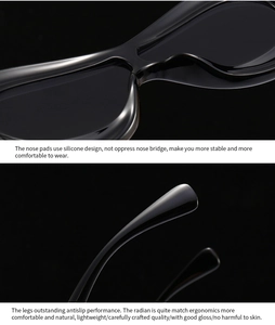Detail of ergonomic silicone nose pads and non-slip temples of black futuristic sunglasses