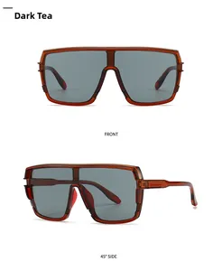 Front and 45-degree side views of dark tea oversized protective sunglasses frames
