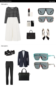 Fashion lookbook showing dress collocation with stripe shirts, bags and trendy sunglasses