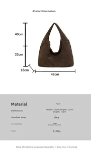 Detailed size specifications of the large dark brown tote bag with dimension markings
