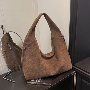 Women Corduroy Hobo Bag Large Capacity Casual Shoulder Bag With Side Zipper Retro Underarm Tote For Daily Commute