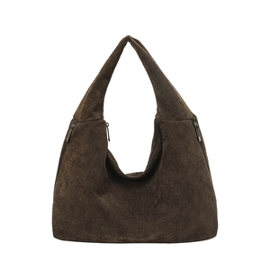 Deep brown textured canvas hobo tote bag with silver zippers for autumn fashion